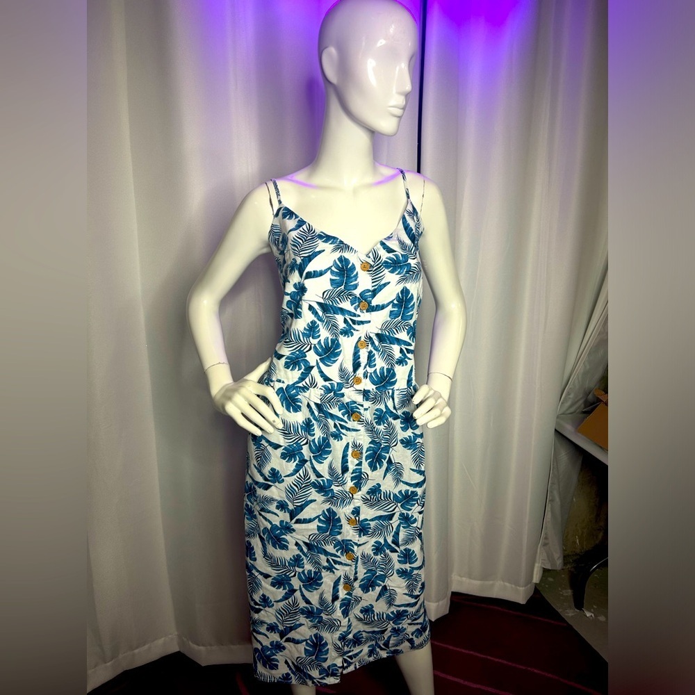 Joe Fresh NWT Green Tropical Print Midi
Buttoned Dress Linen Cotton Mix